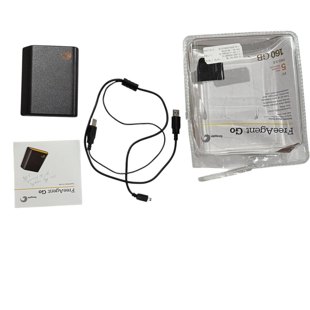Seagate FreeAgent Go Portable External Hard Drive Black USB Storage Cable 160 GB